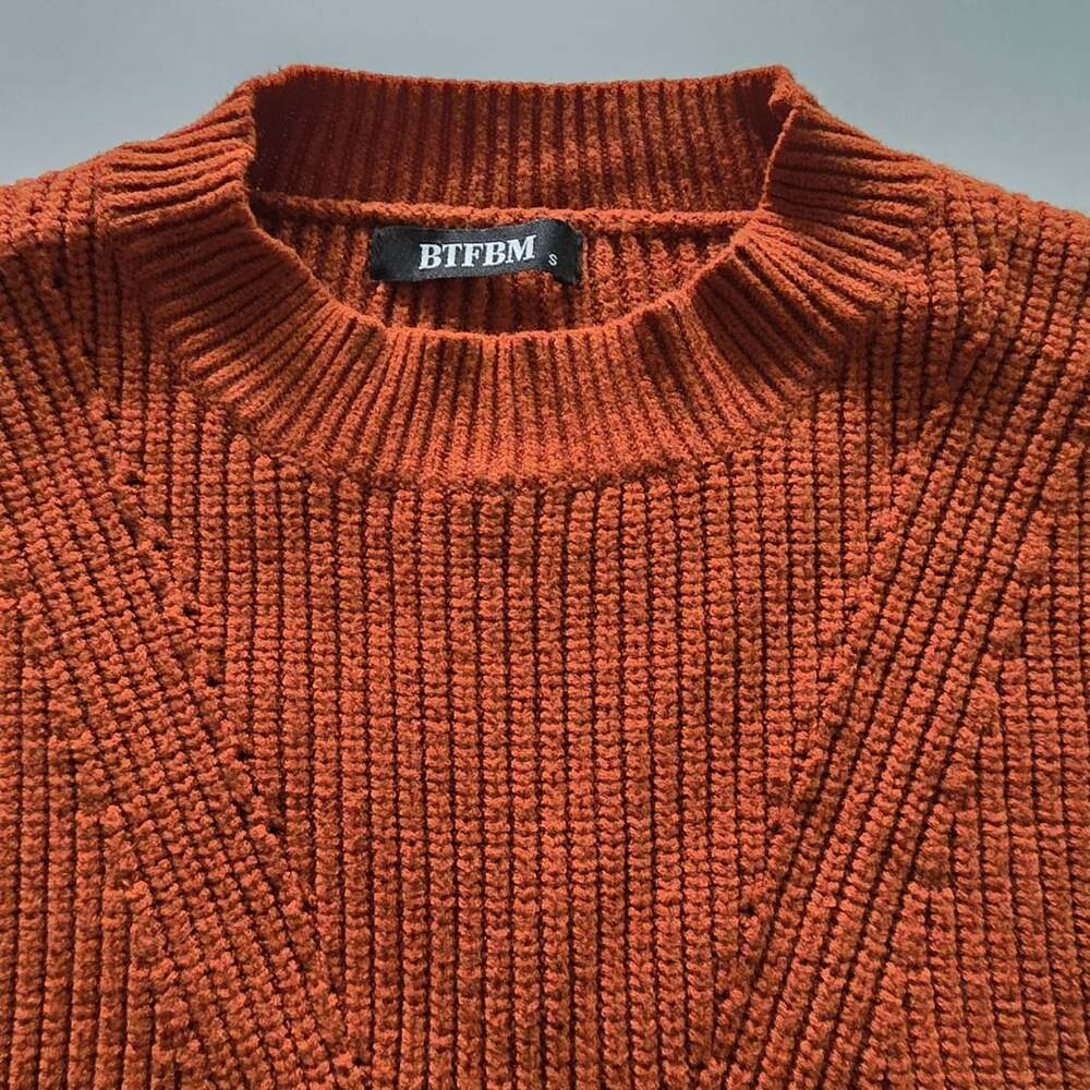BTFBM Sweater Size S Burnt Orange Ribbed Knit Mock Neck Pullover